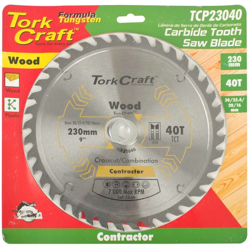 Tork Craft Blade Contractor 230 X 40t 30/1/20/16 Circular Saw Tct