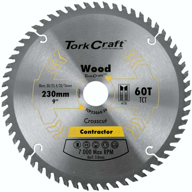 Tork Craft Blade Contractor 230 X 60t 30/1/20/16 Circular Saw Tct
