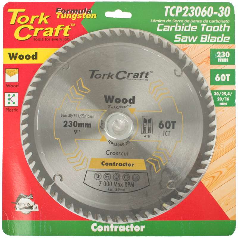 Tork Craft Blade Contractor 230 X 60t 30/1/20/16 Circular Saw Tct
