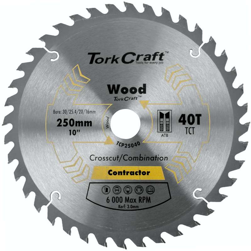 Tork Craft Blade Contractor 250 X 40t 30/1/20/16 Circular Saw Tct