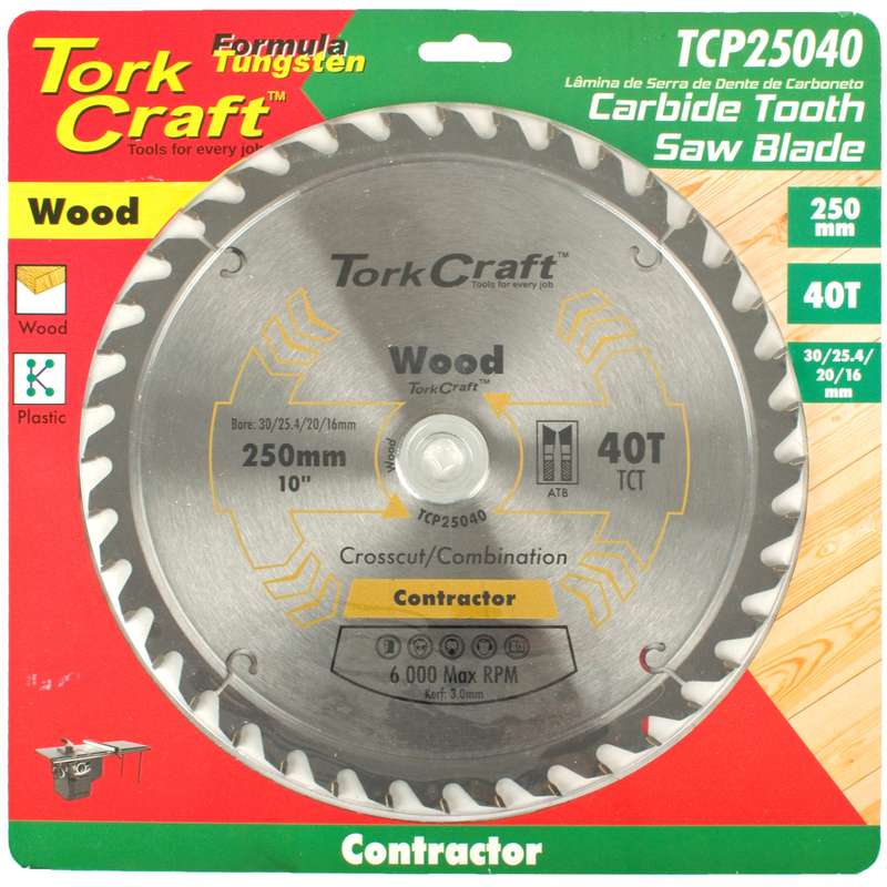 Tork Craft Blade Contractor 250 X 40t 30/1/20/16 Circular Saw Tct