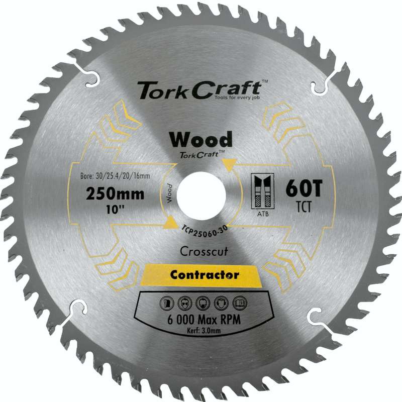 Tork Craft Blade Contractor 250 X 60t 30/20/16 Circular Saw Tct