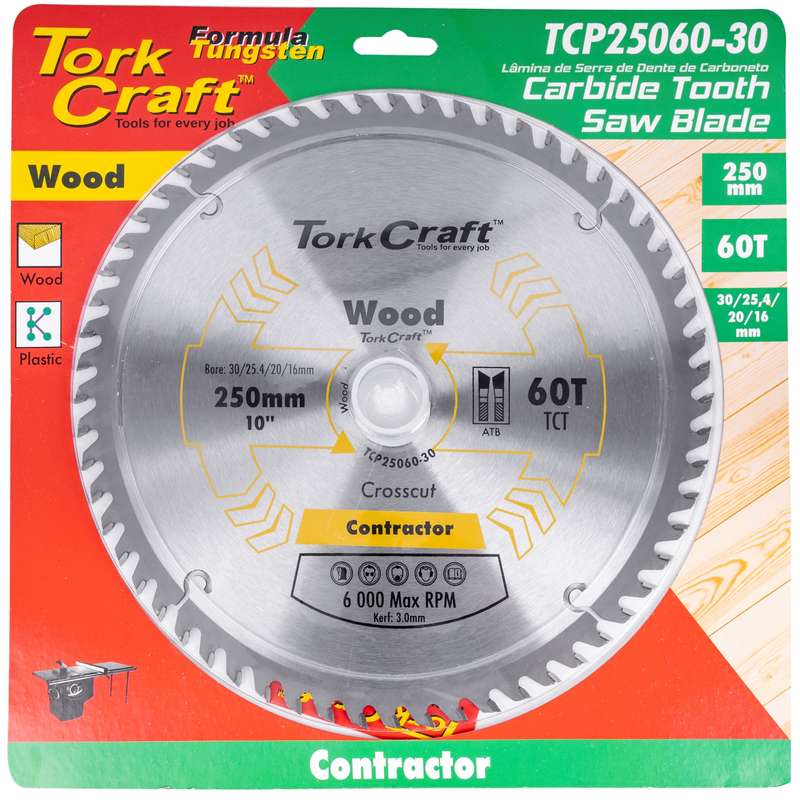 Tork Craft Blade Contractor 250 X 60t 30/20/16 Circular Saw Tct