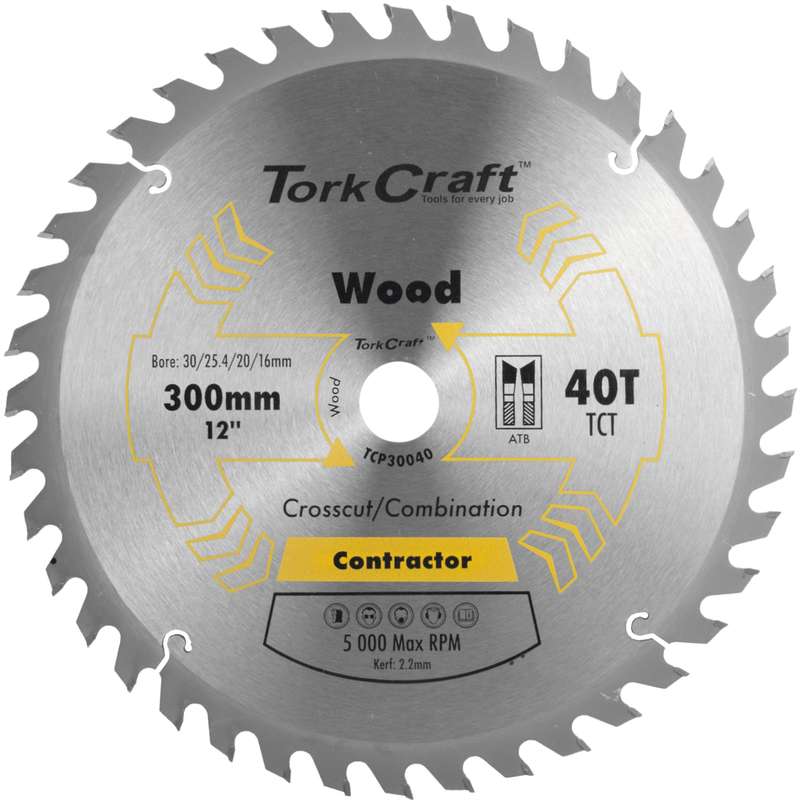 Tork Craft Blade Contractor 300 X 40t 30/1/20/16 Circular Saw Tct