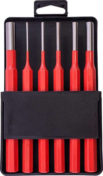 Tork Craft Pin Punch Set 6pc - 2.5, 3.5, 4. 5, 6, 8, 10mm Red