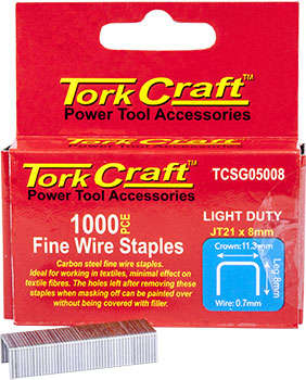 Tork Craft Flat Wire Staple 21g X 0.7mm X 8mm Jt21 1000pc C/steel For Tcsg0500