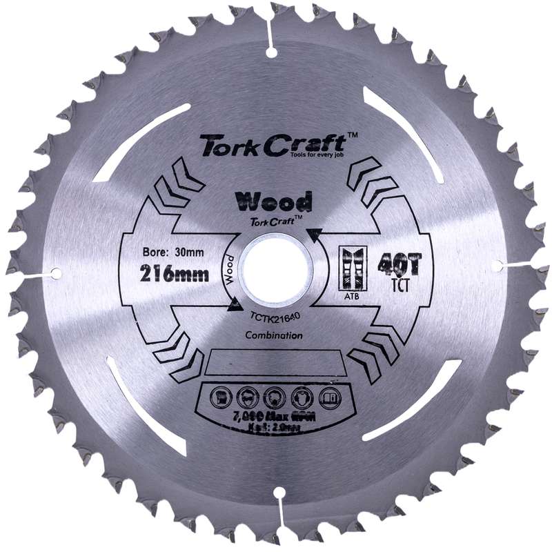 Tork Craft Tct Saw Blade 216mm X 2.0mm X 30mm X 40t Wood Thin Kerf