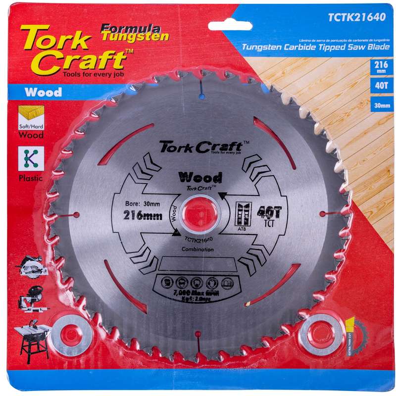 Tork Craft Tct Saw Blade 216mm X 2.0mm X 30mm X 40t Wood Thin Kerf