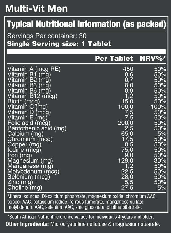  Vitatech Multi-Vit Men 30 Tabs - Nutritional Information