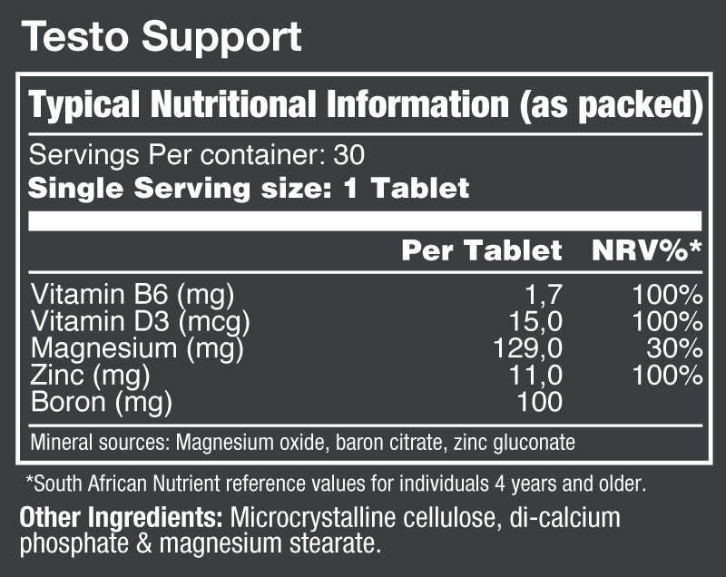  Vitatech Testo Support 30 Tabs - Nutritional Information
