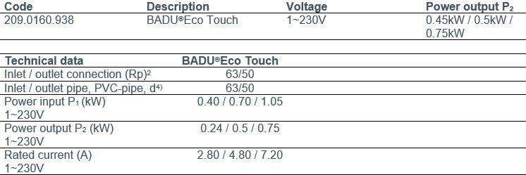 POOL PUMP AND MOTOR BADU ECO TOUCH