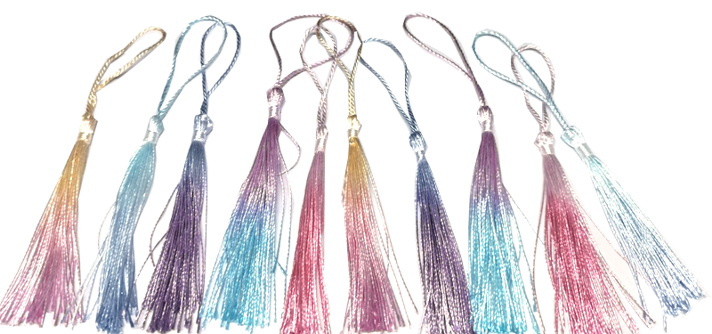 Tassel, 10 Pack Multi-colour tassel / Ombre thread, 80mm with loop