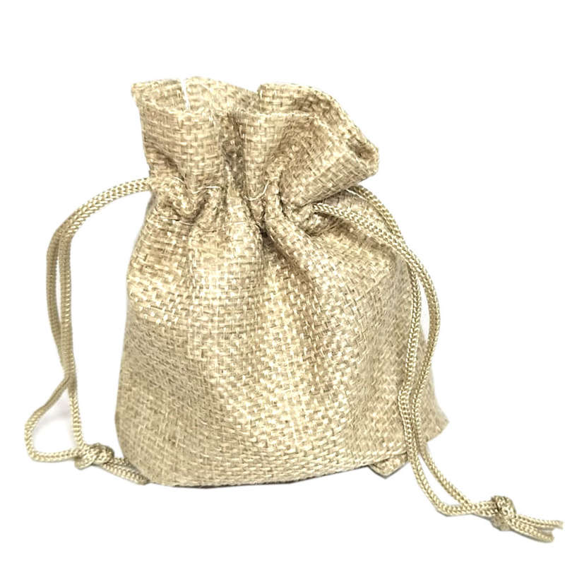 Hessian drawstring bag, ~70x90mm, Light brown / khaki