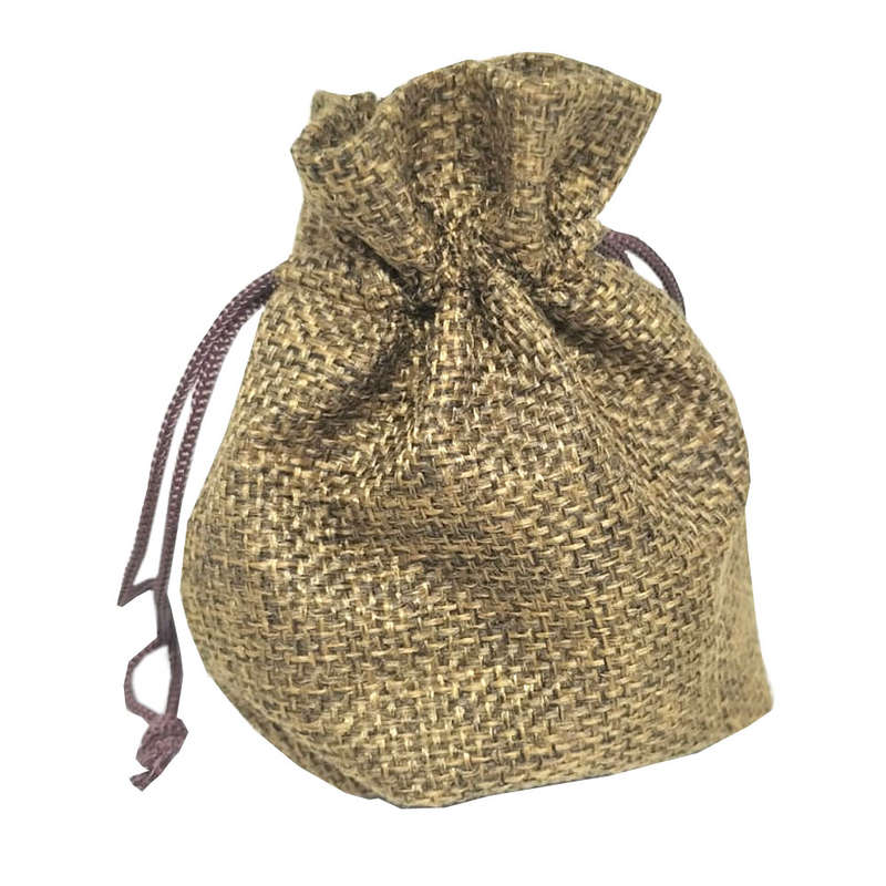 Hessian drawstring bag, 100x140mm, dark brown, Mini Burlap bag