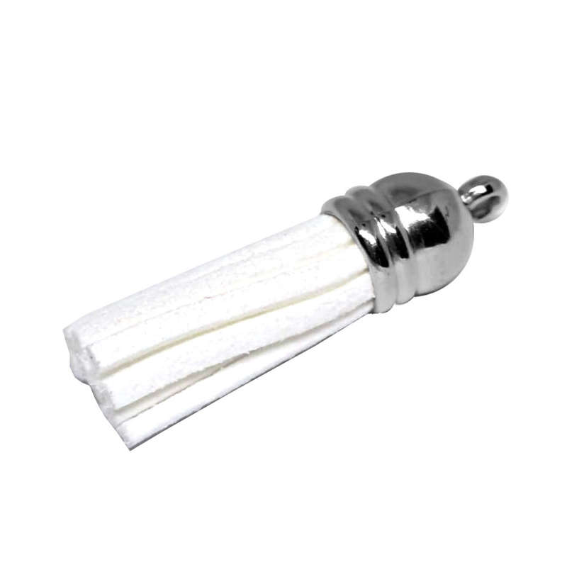 10pcs Tassel, White with Silver cap