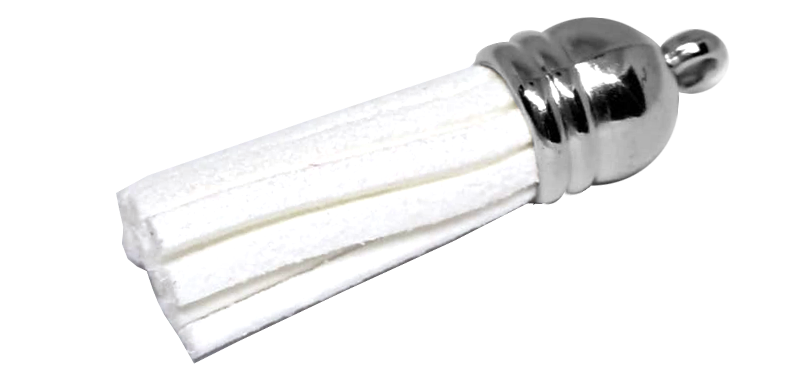 10pcs Tassel, White with Silver cap