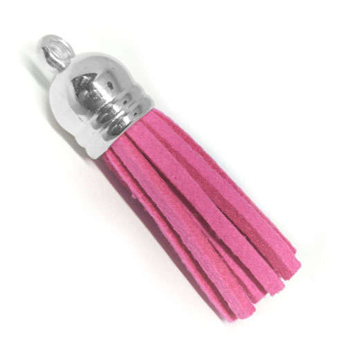 10pcs Tassel Cerise pink, bright pink with silver cap