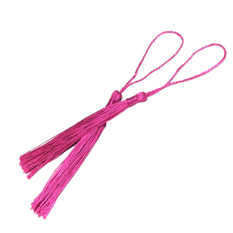 100pcs Raspberry Pink Tassel, Thread 80mm with loop