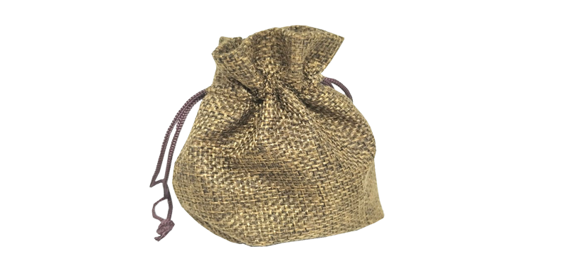 Hessian drawstring bag, 100x140mm, dark brown, Mini Burlap bag