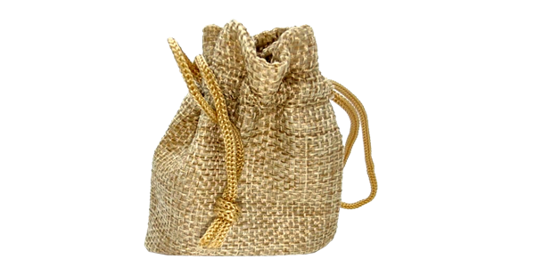 Hessian drawstring bag, 100x140mm, Rice Grey