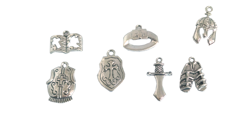 Charm, Armor Of God, Small, Silver (Bag with 7 Charms)