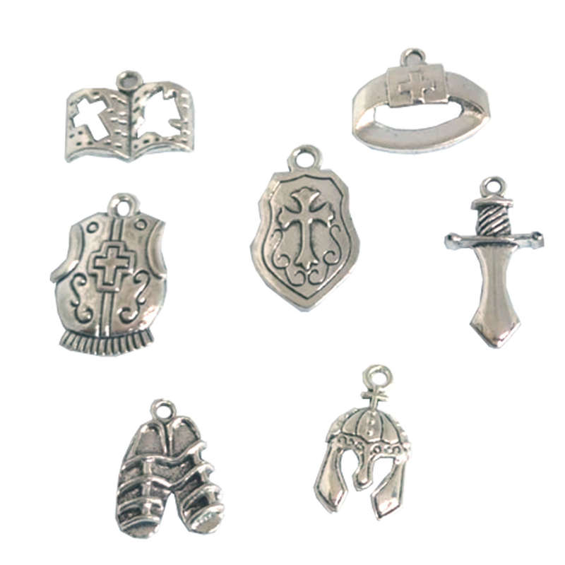 Charm, Armor Of God, Small, Silver (Bag with 7 Charms)