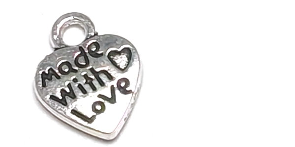 Charm, 15 identical hearts inscribed with -made with love-