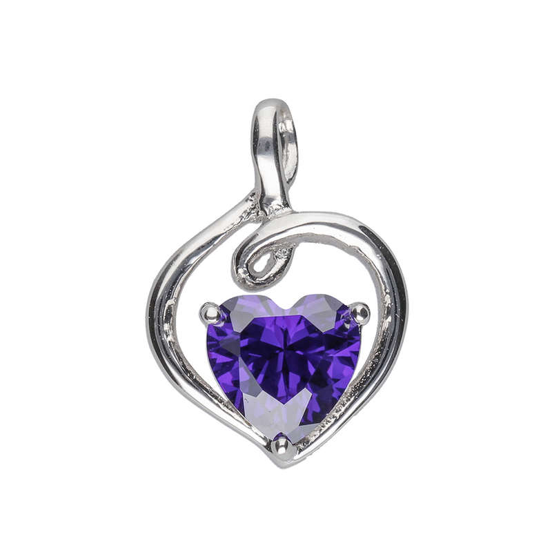 Silver Purple Cubic Zirconia Heart Pendant