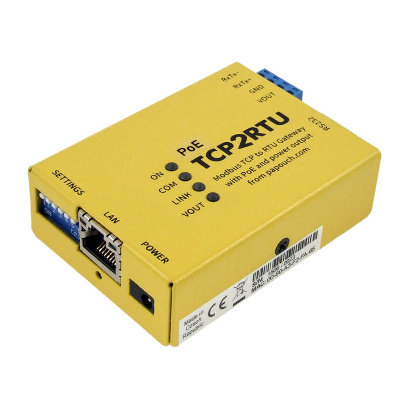 TCP2RTU_PoE: MODBUS TCP to RTU / ASCII converter with PoE power supply
