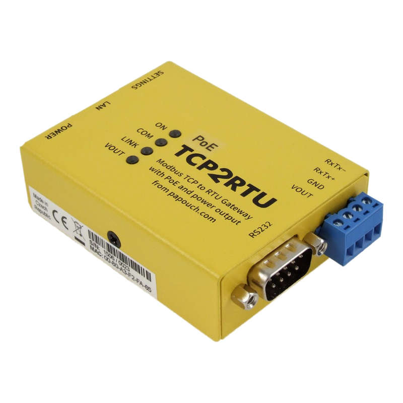 TCP2RTU_PoE: MODBUS TCP to RTU / ASCII converter with PoE power supply