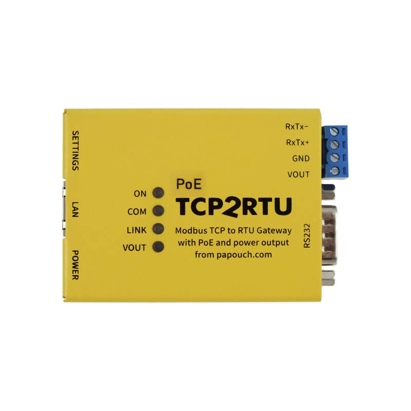 TCP2RTU_PoE: MODBUS TCP to RTU / ASCII converter with PoE power supply