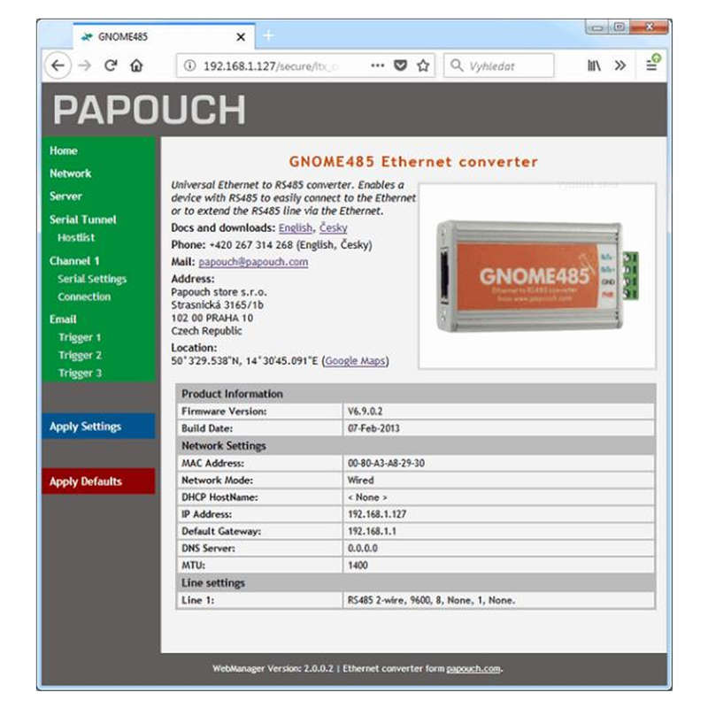 GNOME485: Ethernet to RS485 converter