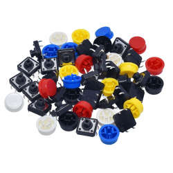 25pcs Tactile Momentary Push Buttons 12x12x7.3mm with Caps 5 colours