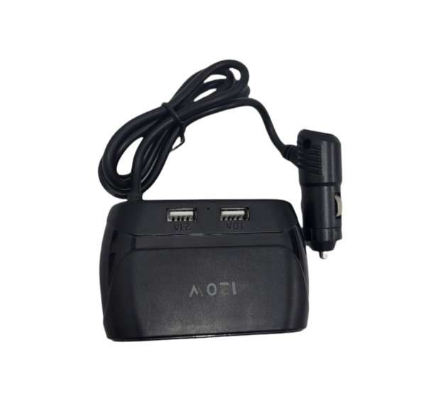 120W Dual USB Car Charger - 3 Way Cigarette Lighter Splitter - GPS Adapter