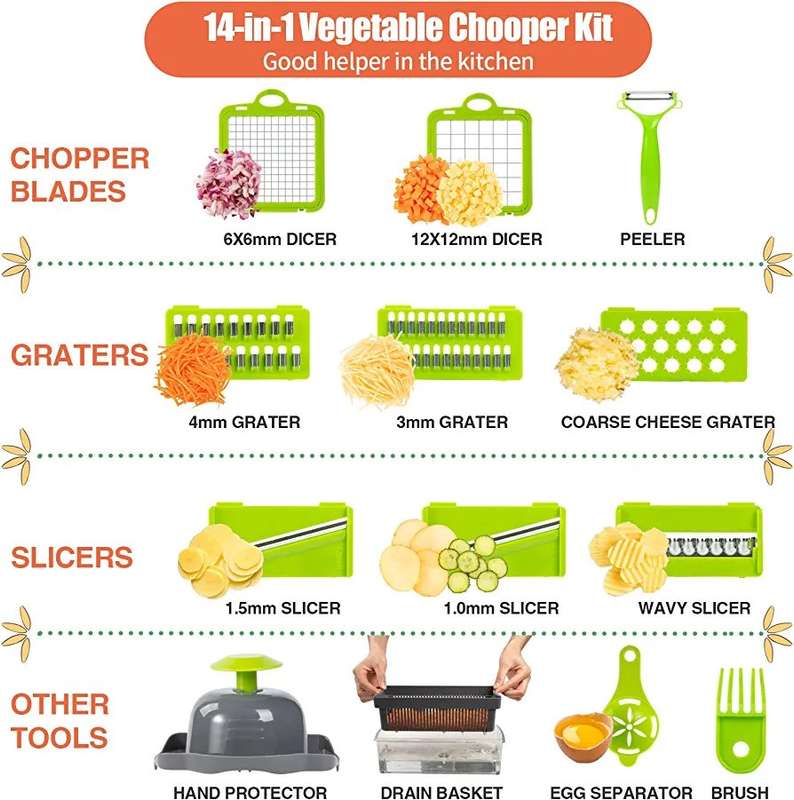 14-In-1 Multifunctional Kitchen Veggie Food Slicer - Vegetable Chopper