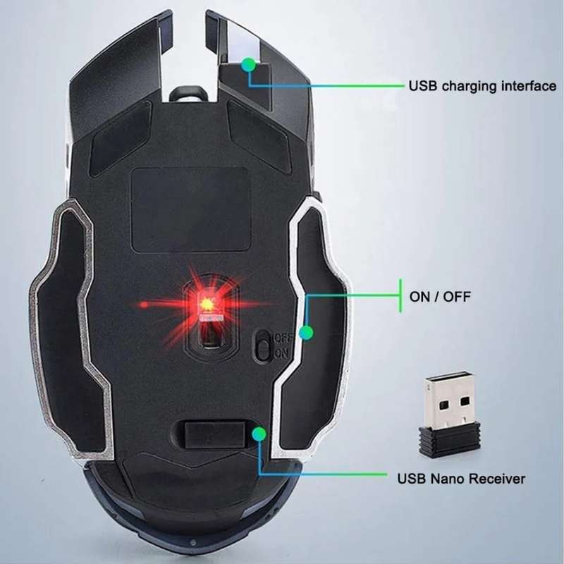 Rechargeable 2.4Ghz Wireless Ergonomic RGB Gaming Mouse