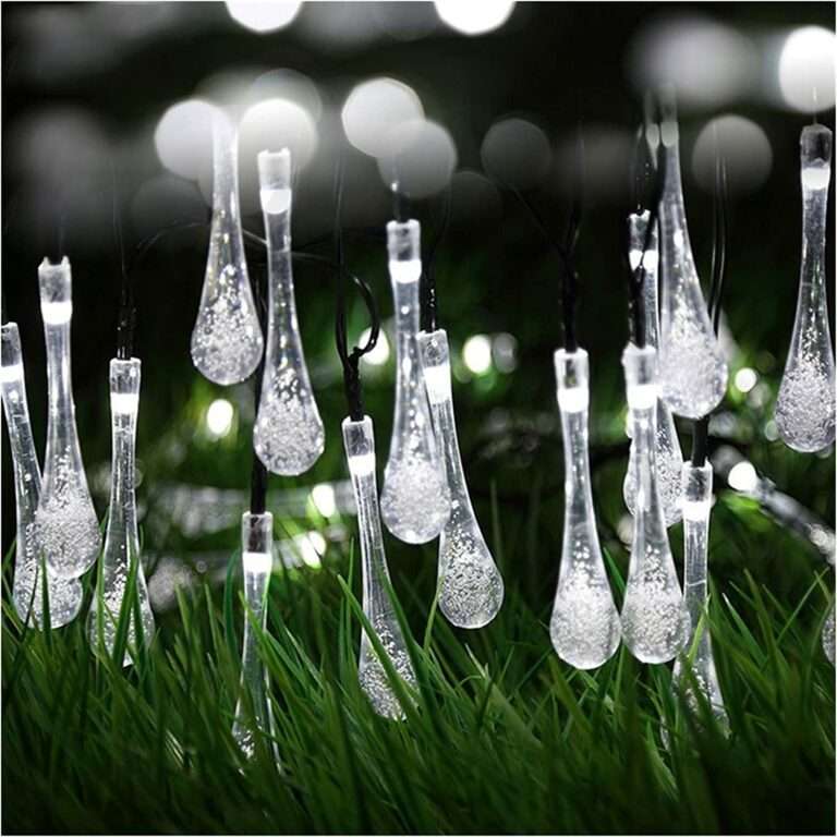 Solar Powered Water Drops String Light White 5M