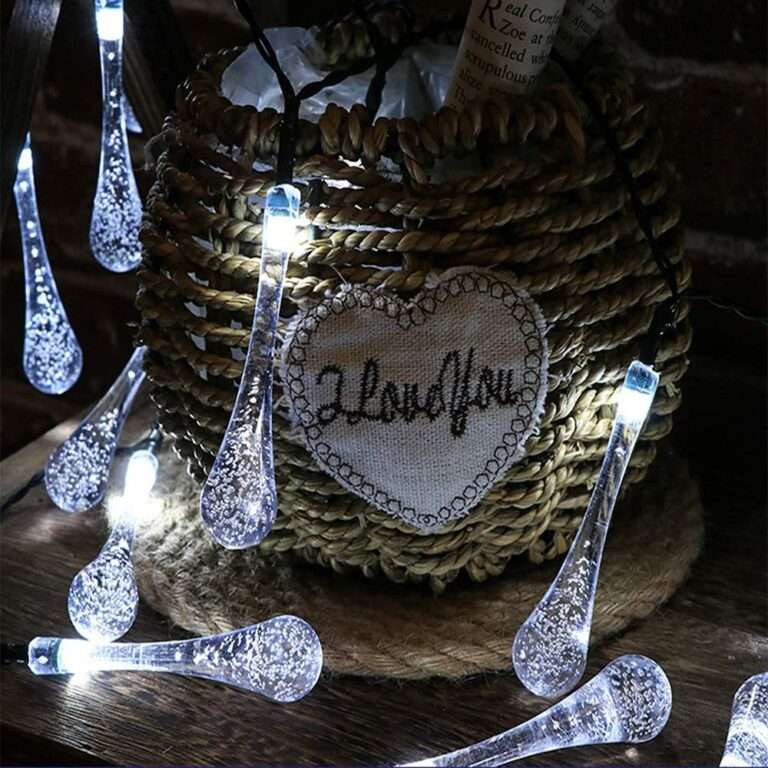 Solar Powered Water Drops String Light White 5M