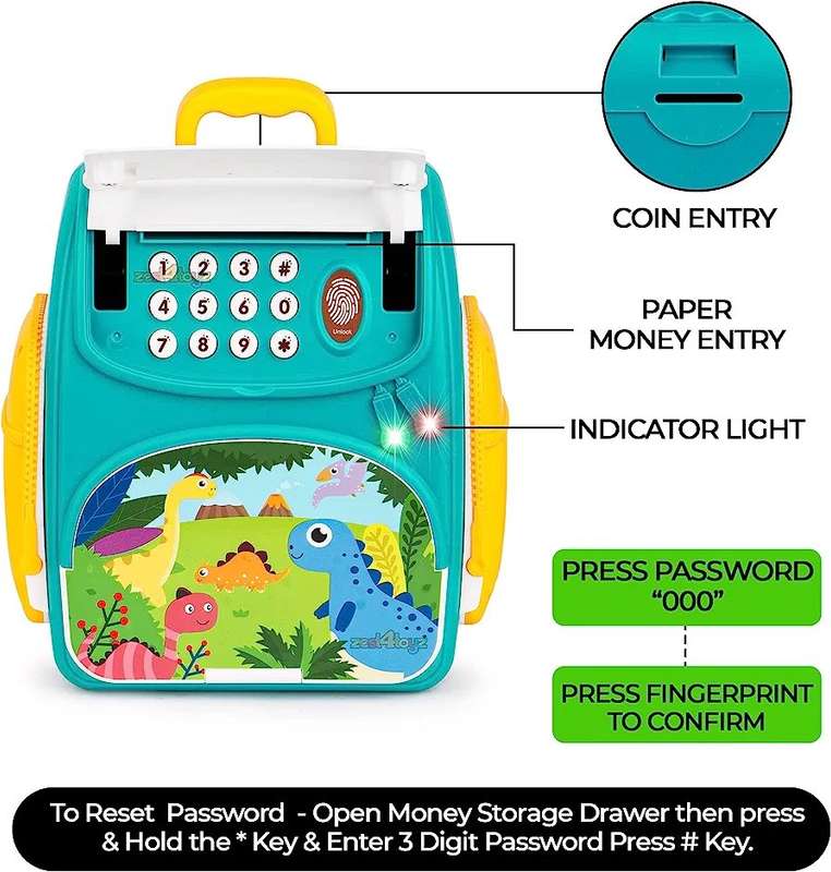 Kid's ATM Piggy Bank Money Saving Bank for Real Money Cash Coin School Bag