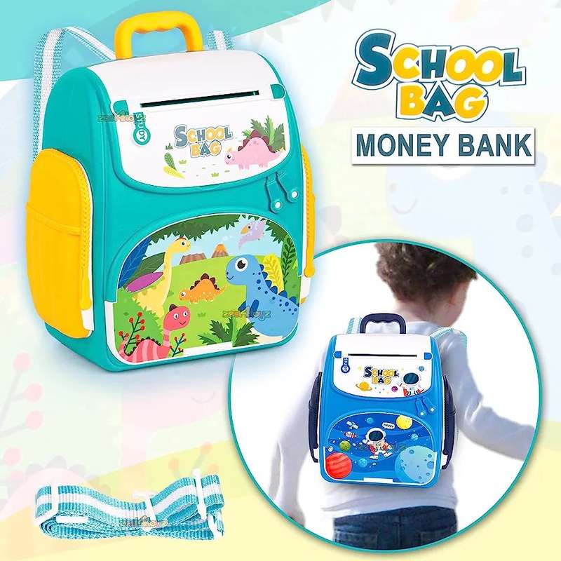 Kid's ATM Piggy Bank Money Saving Bank for Real Money Cash Coin School Bag