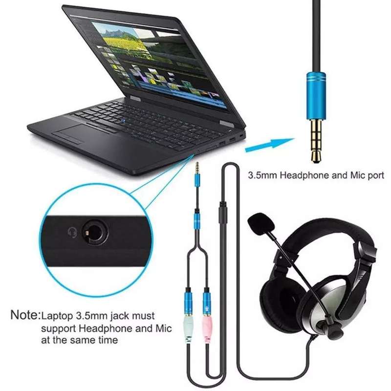 Y Splitter Extension Cable -Male Jack &amp; 2 Female Jack - Microphone - Headset