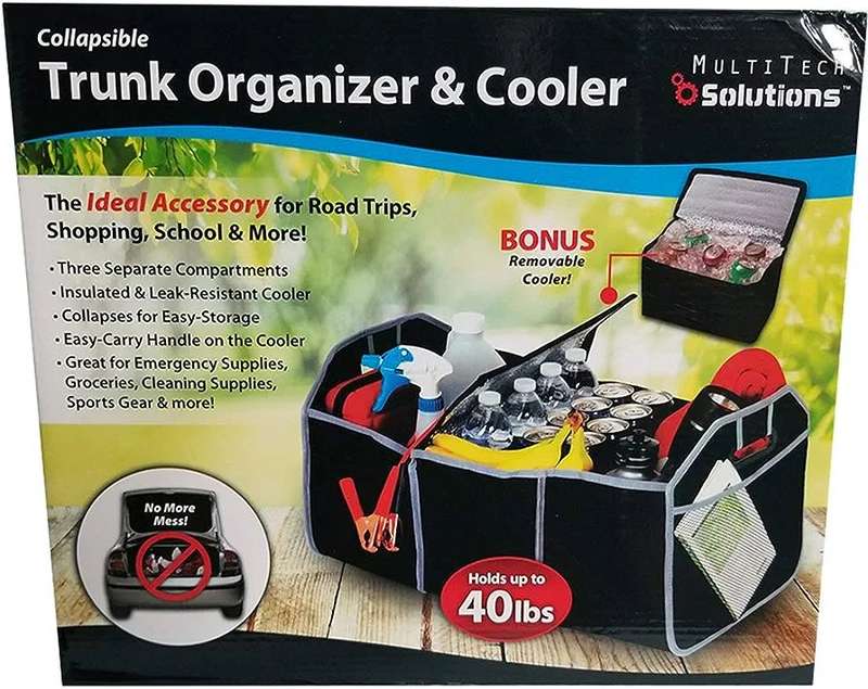 2 in 1 Car Collapsible Trunk Organizer and Cooler Set - The three-section car-trunk organizer sto...