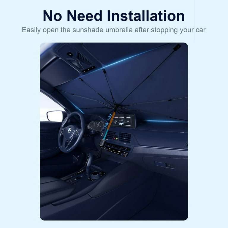 Windshield Sun Shade - Foldable Car Sunshade Umbrella - Full Block Heat UV Ray