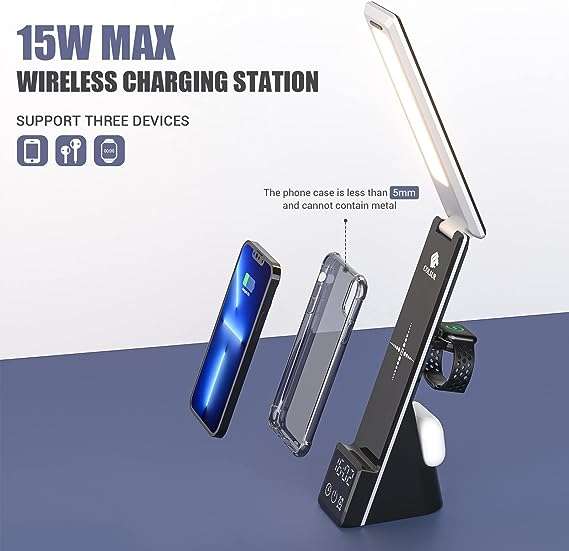 7 in 1 15W Wireless Fast Charger - Desk Lamp &amp; Alarm Clock - AB-S860