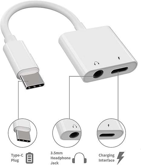 Type C Splitter - Type C to 3.5mm Female Headphone Jack AUX  & Type C Female Charging Adapter