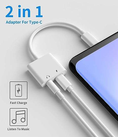 Type C Splitter - Type C to 3.5mm Female Headphone Jack AUX  & Type C Female Charging Adapter