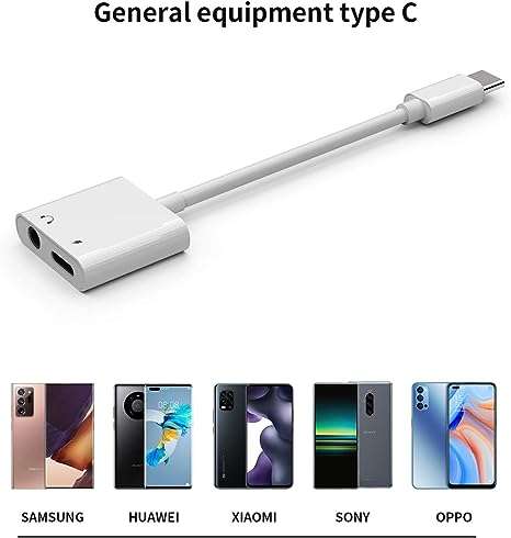 Type C Splitter - Type C to 3.5mm Female Headphone Jack AUX  & Type C Female Charging Adapter