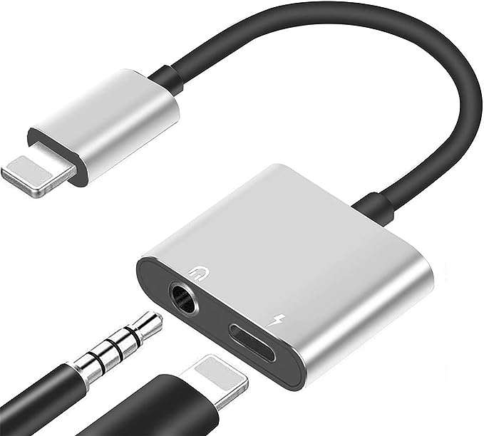 iPhone Adapter Splitter - Lightning iPhone Male to 3.5 mm Female Headphone Aux Jack &amp; Lightni...