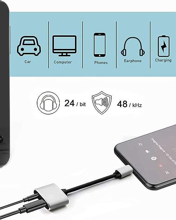 iPhone Adapter Splitter - Lightning iPhone Male to 3.5 mm Female Headphone Aux Jack &amp; Lightni...