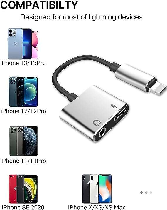 iPhone Adapter Splitter - Lightning iPhone Male to 3.5 mm Female Headphone Aux Jack &amp; Lightni...